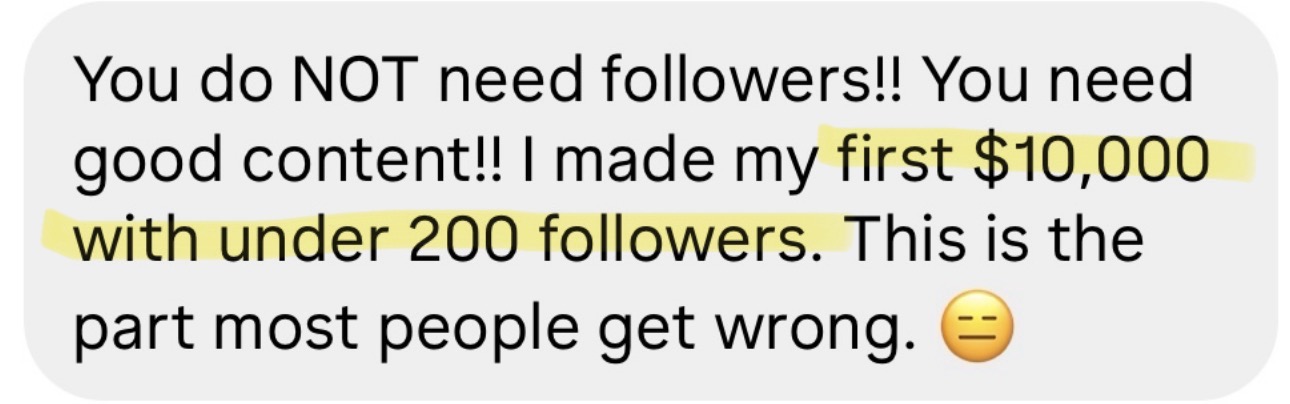 Student message: I made my first $10,000 with under 200 followers